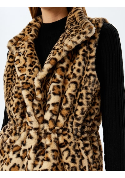 Koton Kolsuz Leopar Desenli Suni Kürk Yelek Deve Tüyü Desenli 5wak20374ew Camel Desenli Camel