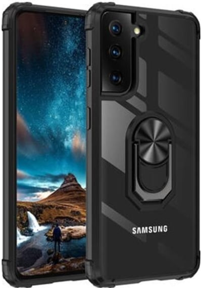Galaxy S21 Plus Kılıf Kenarları Renkli Antişok Şeffaf Yüzüklü