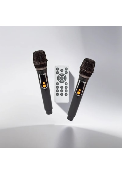 Büyük Boy Kablosuz Hoparlör 200w Çift Kablosuz Mikrofonlu Karaoke Bluetooth Speaker Şarjlı Partybox