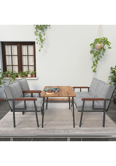 Mygusi Modern Balkon, Bahçe, Cafe - Metal Kanepe Koltuk Takımı - 2+1+1 Masa Açıkgri Açık Gri