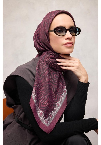 Silk Home Viskon Velora Eşarp Dört Mevsim Zincir Desen Mürdüm 90x90 Çok Renkli