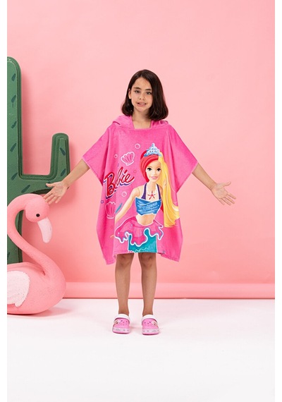 Özdilek Barbie Sea Lisanslı Kadife Çocuk Panço 4/9 Yaş 410930 Pembe
