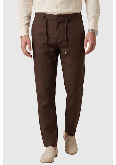 Deepsea Kahve Slim Fit Likralı Keten Dokulu Lastikli Belli İpli Yazlık Erkek Pantolon 2603001