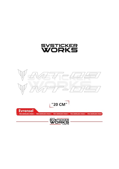 Yamaha Mt-09 Uyumlu Yazı Sticker Yüksek Kalite Özel Kesim Folyo 2'li Set Beyaz