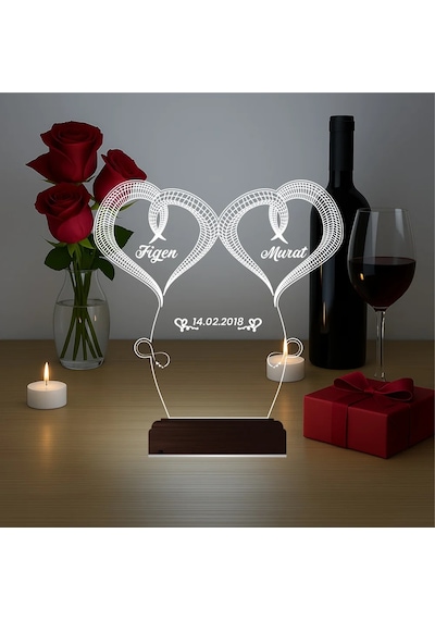 Luvivia Kalp Sevgiliye Hediye Kişiye Özel 3d Lamba - Masa Gece Lambası V20