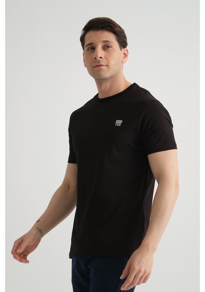 Shooter Sportwear Shooter Erkek Pamuklu Esnek T-shirt Standart Kalıp Minimal Logolu Siyah