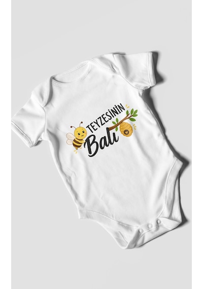 Morivokids Teyzesinin Balı Kısa Kollu Bebek Body %100 Pamuk Zbn225-kk Beyaz