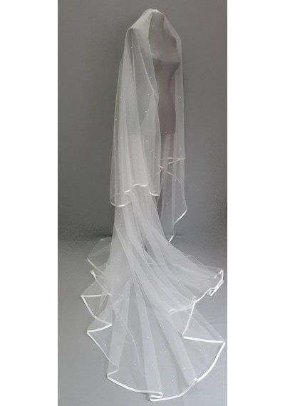 Suzanna Moda Hayal Tül 2mt 50cm Boy Incili Saten Biyeli Uzun Duvak