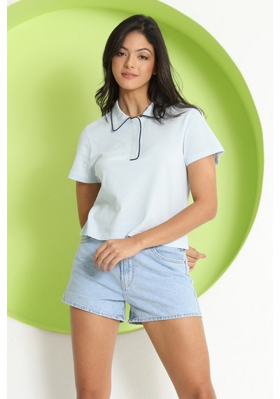 Kadın Polo Yaka T-shirt Buz Mavi