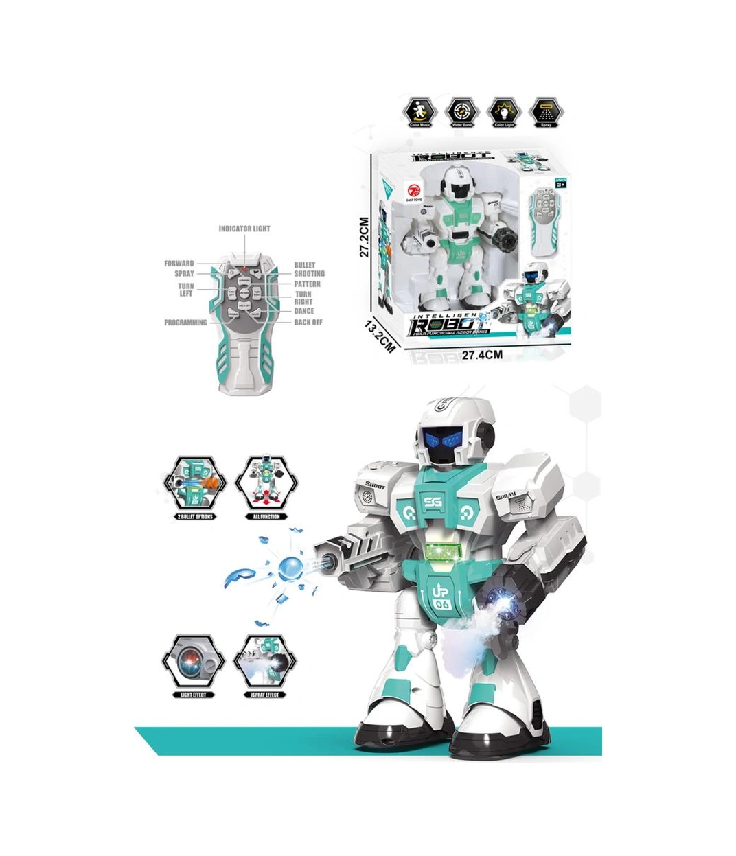 Pilli Işıklı Sesli Full Fonksiyon Duman Ve Su Balonu Atan Kumandalı Robot Oyuncak Çok Renkli
