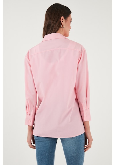 Lela Pamuklu Regular Fit Iliklenebilen Yırtmaç Detaylı Bayan Gömlek 6772920 Şeker Pembe
