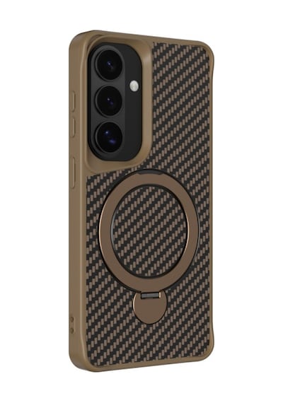 Teleplus Samsung Galaxy Uyumlu  S26 Plus Kılıf Karbon Fiber Magsafeli 360 Dönerli Standlı Alp Kapak Kahverengi