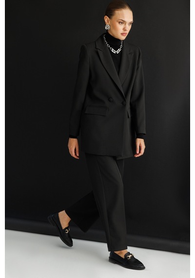 Mizalle Oversize Siyah Kruvaze Blazer Ceket Siyah