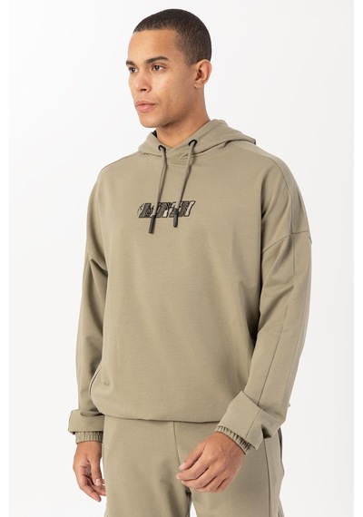 Maraton Sportswear Oversize Erkek Kapşonlu Düşük Kol Basic Açık Haki Sweatshirt 22465-açık Haki Açık Haki
