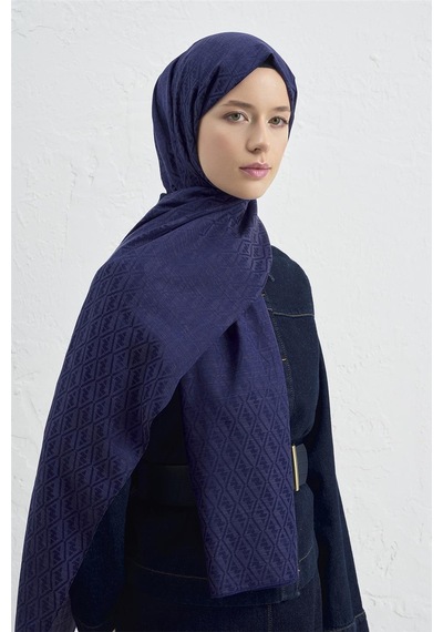 Armine Elegance İpek Pamuk Monogram Şal 02 Lacivert
