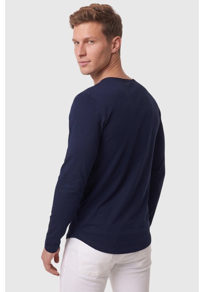 Rizzup Erkek Lacivert %95 Pamuk Slim Fit Kesik Açık Yaka Likralı Penye Sweatshirt Oval Kesim 2602299
