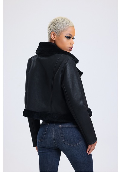 M M Marki Marki Hakiki Deri Crop Ceket, 54 Cm, Sportif & Outdoor Görünüm, Hakiki Kürklü - 112422 Siyah