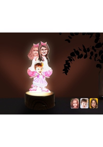 Kişiye Özel 3 Kardeş Karikatürlü Dekoratif 3D Biblo Led Işıklı Ge (483006953)