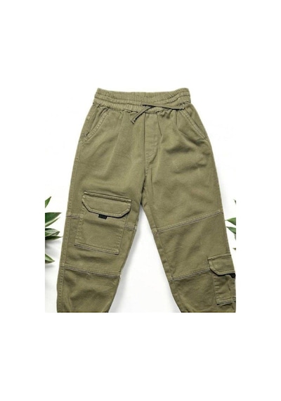 Çikoby Erkek Çocuk Beli Paçası Lastikli Cep Detaylı Dokuma Pantolon-14874 Haki