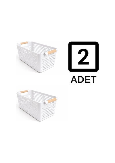 İndecor Houseware 2 Adet Çok Amaçlı Plastik Tutacaklı Organizer Sepet Dolap İçi Çekmece Düzenleyici - Beyaz