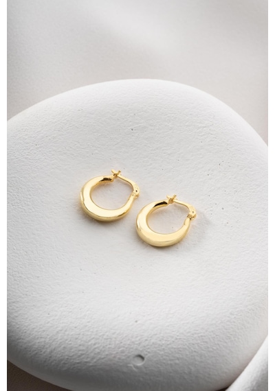 925 Ayar Gümüş Gold Rengi Sade 15 Mm Şarnel Küpe Gold