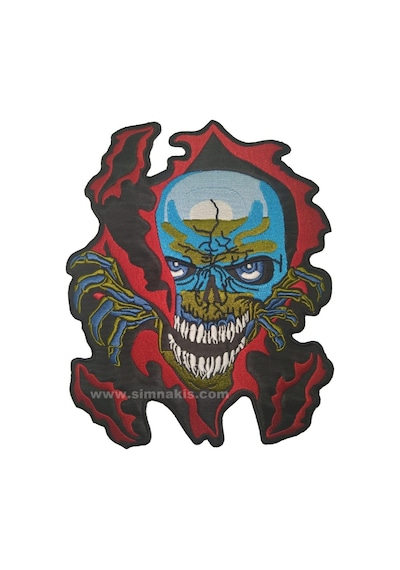 Ölüm Kuru Kafa Iskelet Nakış Işleme Arma Patch 19X23 Cm Çok Renkli