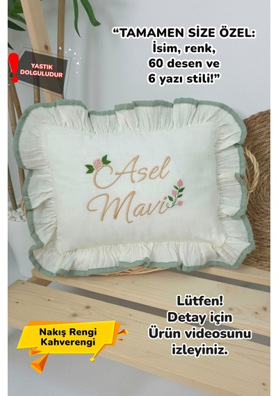 Gros Shop Müslin Yeni Doğan 4katlı Organik %100pamuk Kişiye Özgü Nakışlı Hastane Çıkış Seti Güllü Model-5 Ekru