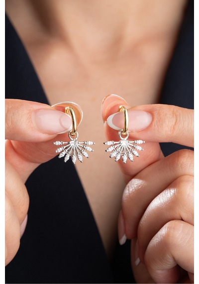 Çekirdekjewelry Kadın 925 Ayar Gümüş Işıltılı Küpe Modern Ve Şık Model Çok Renkli