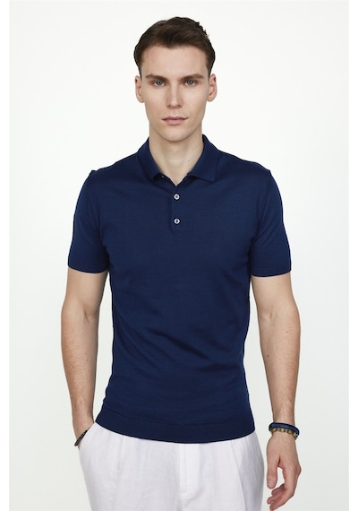 Tudors Erkek Slim Fit Dar Kesim Pamuklu Örme Triko Lacivertvert Polo Yaka Tişört-27349-Lacivertvert Lacivert