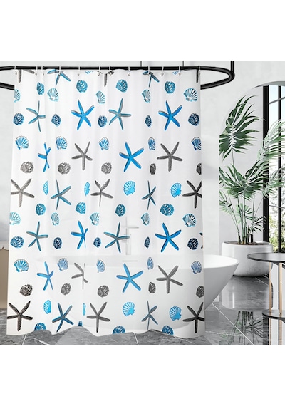 Çift Kanatlı Banyo Perdesi, Desenli Duş Perdesi, Küvet Perdesi, Halkalı 2 Adet 90x180 Cm Çok Renkli