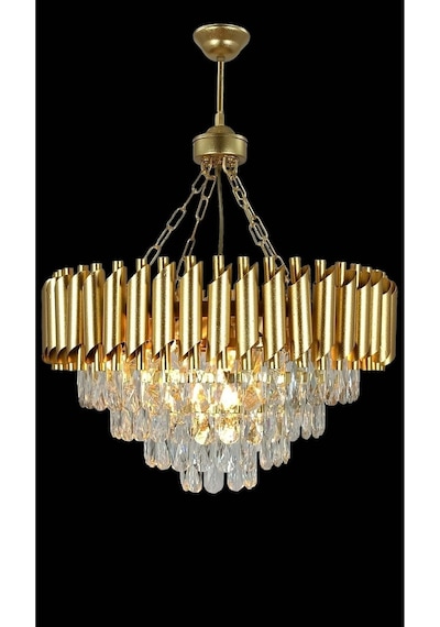 Zamira Varaklı Gold 55 Lik Kristal Taşlı Lüks Avize - Yatak Odası - Salon - Mutfak - Hol Altın
