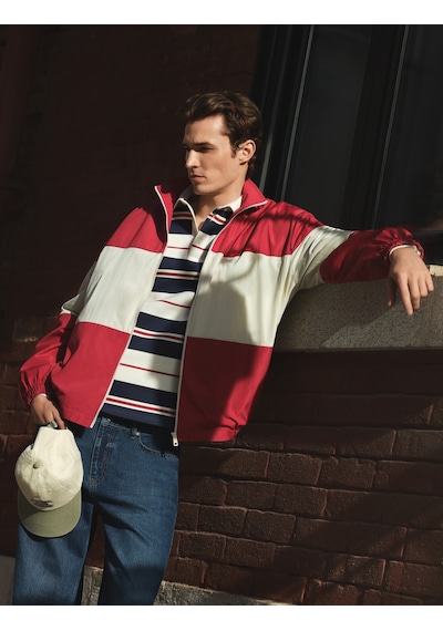 Koton Uzun Kollu Üç İplik Şardonlu Çizgili Düğmeli Polo Yaka Sweatshirt Kırmızı Çizgili 6sam70074mk