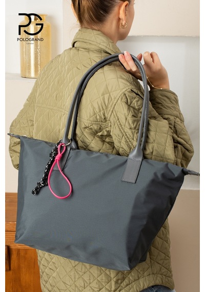 Orijinal Geniş Hacimli Su Geçirmez Paraşüt Kumaş Shopper Trend Ve Şık Büyük Boy Omuz Ve Kol Çantası Gri