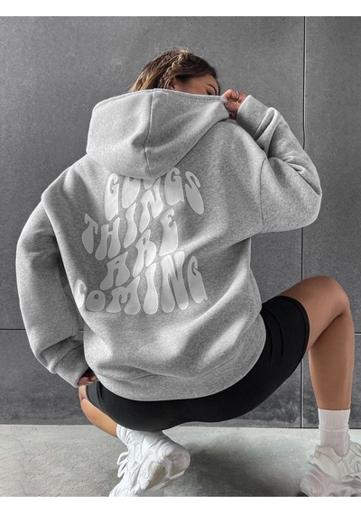 Altamira Unisex Good Things Sırt Baskılı Oversize Kapşonlu Sweatshirt 001