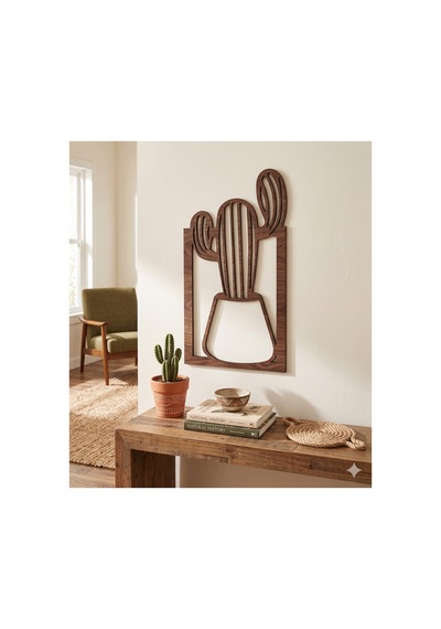 Modern Ahşap Duvar Tablosu - Minimalist Kaktüs Tasarım Dekoratif Ahşap Aksesuar
