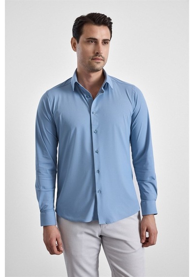 Süvari Buz Mavi Slim Klasik Yaka Düz Casual Gömlek Gm1008400364-m01