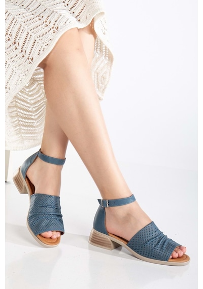 Analin Shoes Kadın Hakiki Deri Kalın Bantlı Alçak Topuklu Sandalet Mavi Analin Shoes Kadın Hakiki Deri Kalın Bantlı Alçak Topuklu Sandalet Mavi