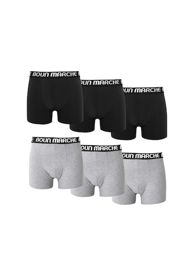 Boun Marche Erkek Boxer Likralı Premıum 6'lı Kutu Shelby Siyah - Gri