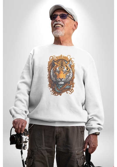 Kaplan Süs Unisex Beyaz Baskılı Sweatshirt Beyaz
