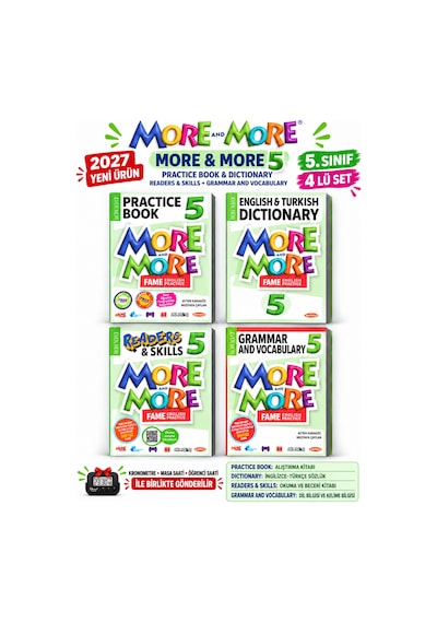 Güncel 5.sınıf 5 More&more Practice Book&dıctıonary Readers & Skılls + Gramer And Vocabulary 4 Lü Set +kronometre