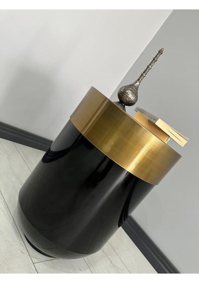 Dekoratif Eskitme Darbuka Parlak Siyah Sehpa 70cm