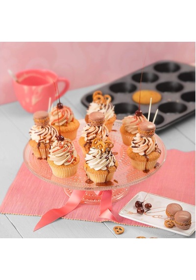 12 Gözlü Metal Muffin Kek Kalıbı - Siyah Düz Renkli