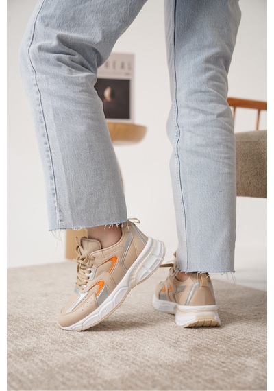 Daxtors Sameto Günlük Ortopedik Kadın Sneaker Spor Ayakkabı Bej
