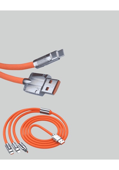 Çoklu Şarj Kablosu 120w 3'ü 1 Arada 1.2 Metre Destekli 0