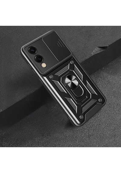 Zore Galaxy Uyumlu S25 Edge Kılıf Magnetik Standlı Kamera Korumalı Ata Sürgülü Vega Kapak - Mavi