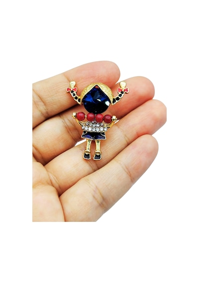 Kırmızı Boncuklu Taşlı Kız Figürü Broş Sevimli Figürlü Şık Brooch Pin Mavi