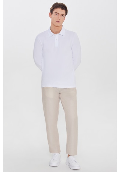 Erkek Bej Pamuklu Standart Fit Normal Kesim Beli Lastikli Diagonal Desenli Örme Pantolon Bej