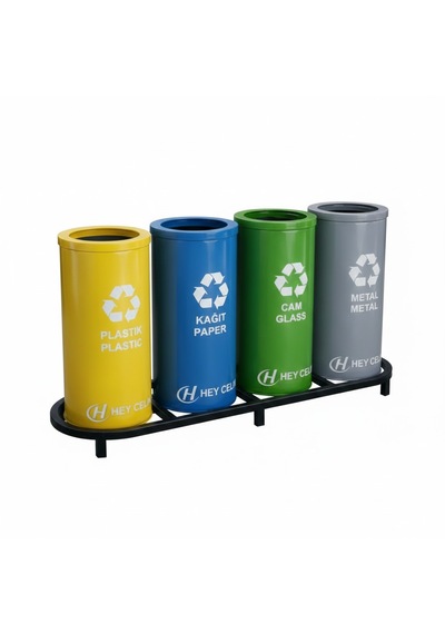 4 Lü Sıfır Atık Kutusu Geri Dönüşüm Ünitesi Gd-804 Metal Atık Ayrıştırma Sistemi Hey Çelik