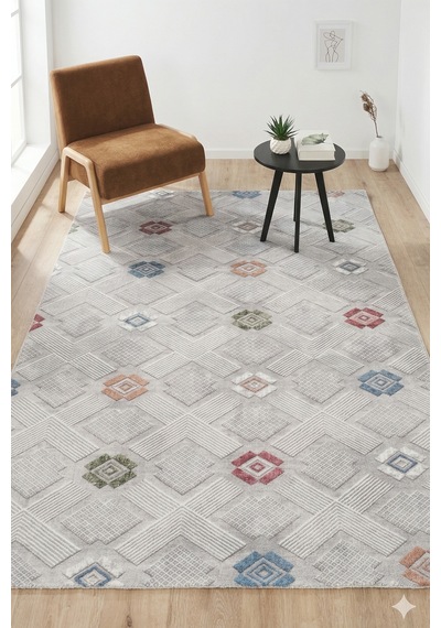 Villadia Home Textile Kaymaz Taban Modern Desen Halı Yolluk Leke Tutmaz Kolay Temizlenir Koridor Salon Yatak Mutfak Odası Vd4047multi Multi