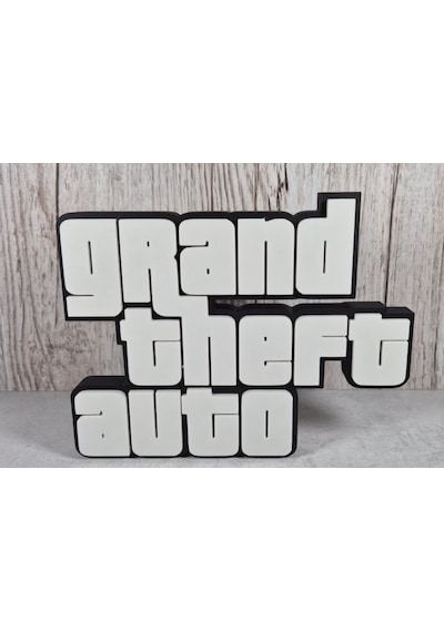 Gta Logo Tasarımlı Dekoratif Masaüstü Standı - 3d Yazıcı Gaming Oda Aksesuarı Ve Oyuncu Hediyesi